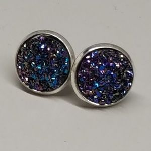2 for $20 💖 Dark blue/purple glitter druzy studs